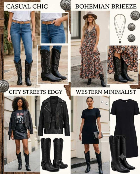 Outfit Ideas for Black Western Cowboy Boots Women