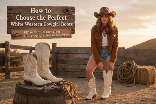 Selecting white Western-style cowgirl boots