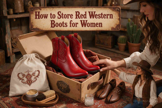 Storing women's red Western boots