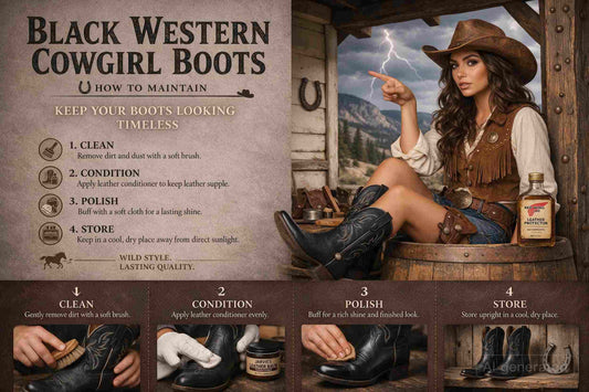 Women's black Western-style cowboy boots